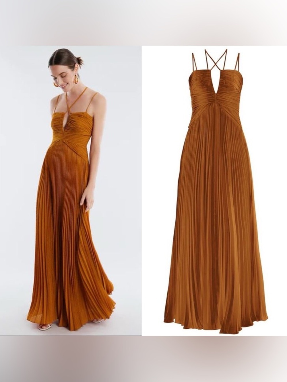 BCBGMaxAzria Rust Brown Pleated Maxi Dress